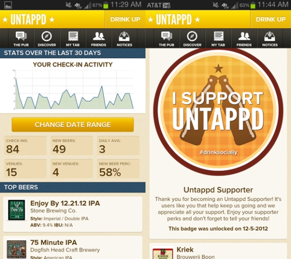 Untappd Beer App Supporter on Android